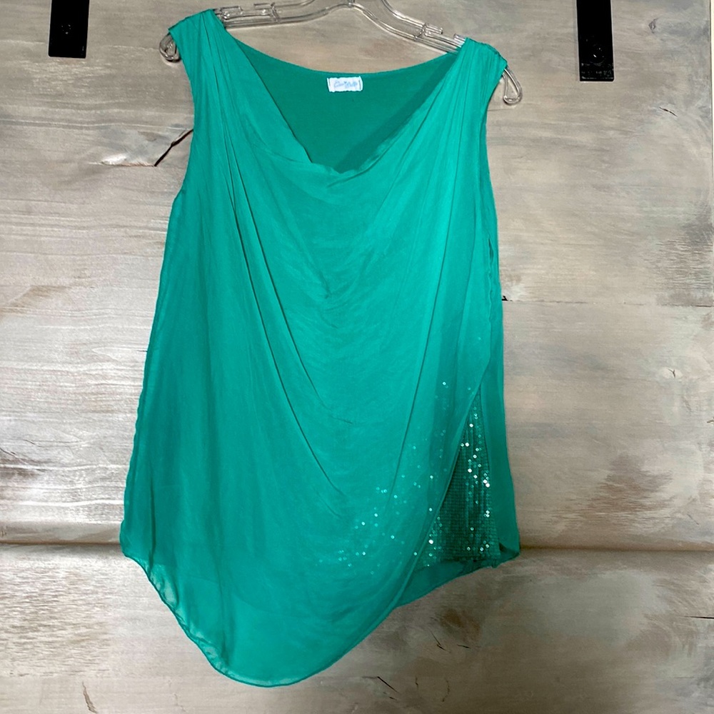 Ciao Bella Italian Sleeveless Lined Top with Sequins. 100% Silk. made in Italy.